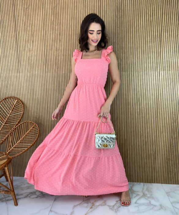 Vestido Longo com Bojo Pipoquinha Rosa Bebe Fernanda Ramos Store