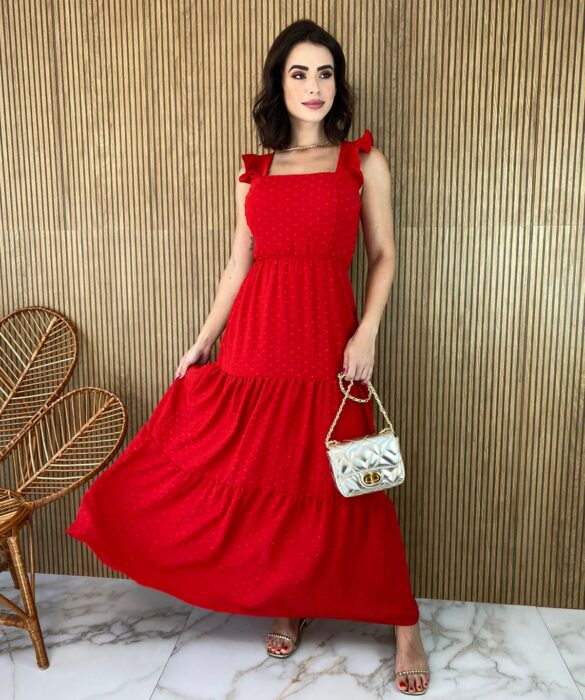 Vestido Longo com Bojo Pipoquinha Vermelho Fernanda Ramos Store