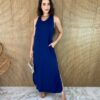 Vestido Longo de Malha Alça Grossa com Bolsos Azul Fernanda Ramos Store