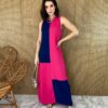 Vestido Longo de Malha Alça Grossa sem Bojo Pink e Azul Fernanda Ramos Store