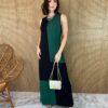 Vestido Longo de Malha Alça Grossa sem Bojo Verde e Preto Fernanda Ramos Store