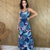 Vestido Longo de Malha sem Bojo Alça Fina Estampa Azul Fernanda Ramos Store