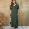 fernandaramosstore com br vestido longo de malha sem bojo manga curta com bolso verde