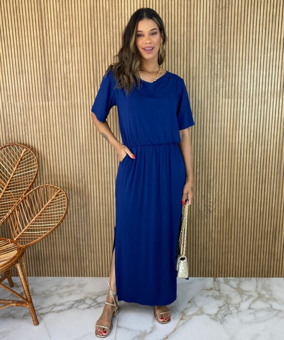 fernandaramosstore com br vestido longo de malha sem bojo manga curta com bolsos azul