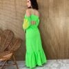 Vestido Longo sem Bojo com Abertura Verde Lima Detalhes em Coral - Fernanda Ramos Store