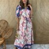 Vestido Longo sem Bojo Estampa Flores Manga 3/4 com Amarração Fernanda Ramos Store