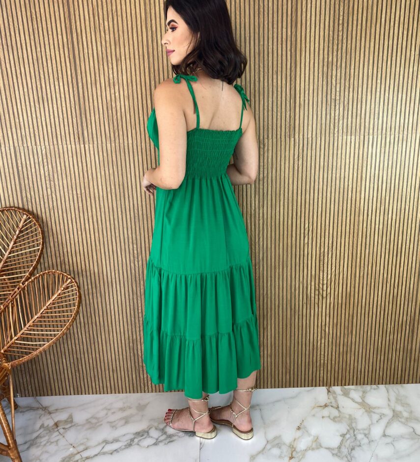 Vestido Midi com Bojo e Fenda Alça Regulável Verde - Fernanda Ramos Store