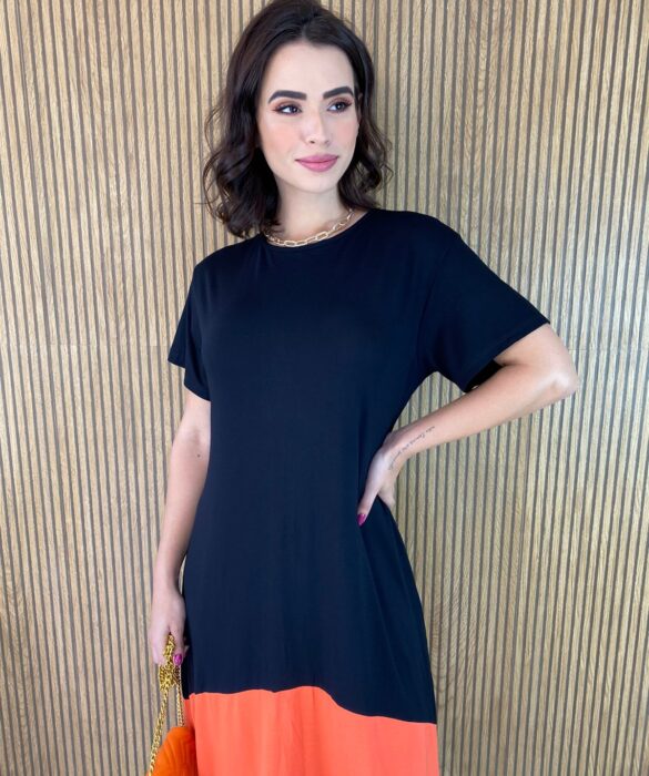 fernandaramosstore com br vestido midi de malha sem bojo manga curta preto e laranja 1