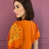 Blusa Feminina Laranja Manga com Detalhe Verde Lima - Fernanda Ramos Store