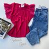 Blusa Feminina Manga em Laise com Pregas Pink Fernanda Ramos Store