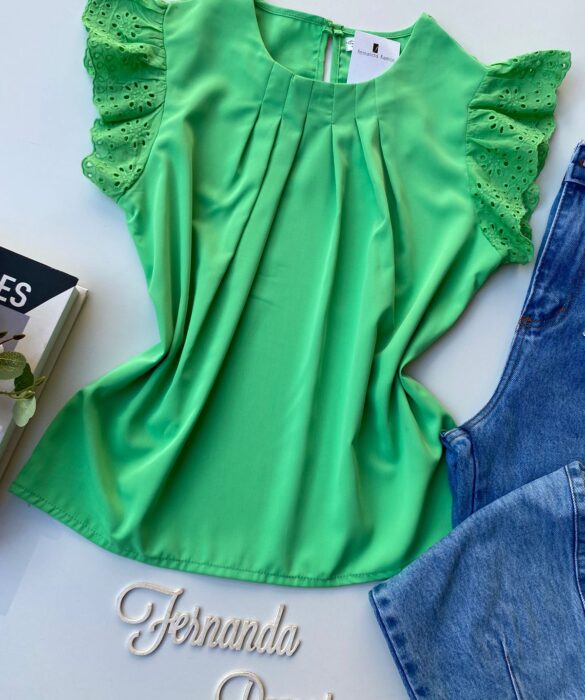 fernandaramosstore com br blusa feminina manga em laise com pregas verde 1