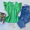 Blusa Feminina Manga em Laise com Pregas Verde Fernanda Ramos Store