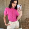 Blusa Feminina Manga Princesa com Botões e Laise Rosa Fernanda Ramos Store