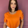 Blusa Feminina Manga Princesa com Detalhes Vazados Laranja Fernanda Ramos Store