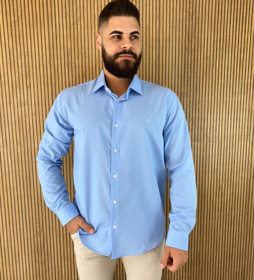 Camisa Essencial Slim Masculina Ogochi Azul 0011 - Fernanda Ramos Store