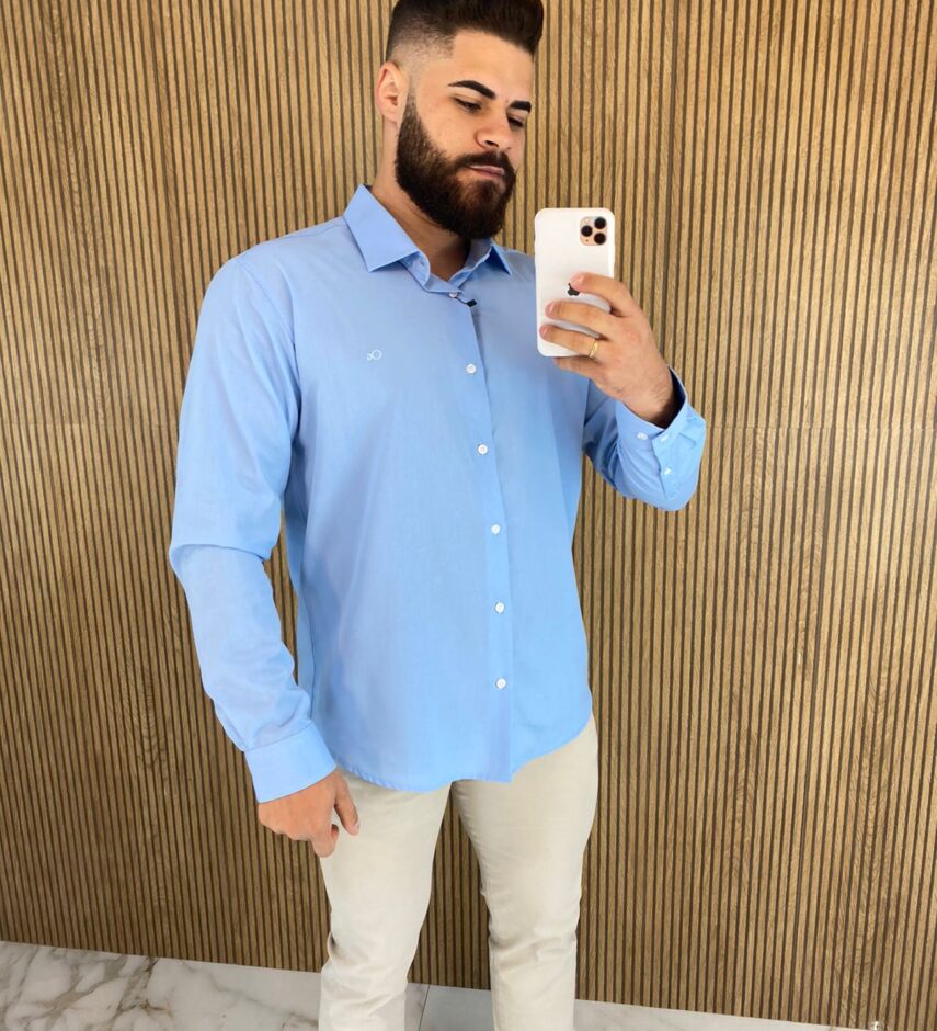Camisa Essencial Slim Masculina Ogochi Azul 0011 - Fernanda Ramos Store