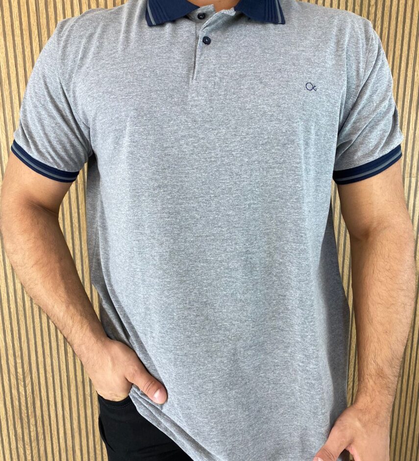 Camiseta Polo Casual Ogochi Plus Cinza 0164 - Fernanda Ramos Store