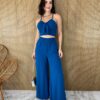 Conjunto Feminino Calça e Cropped com Bojo de Alça Azul Fernanda Ramos Store