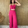 Conjunto Feminino Calça e Cropped com Bojo de Alça Pink Fernanda Ramos Store