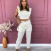 Conjunto Feminino Calça e Cropped sem Bojo Bordado Off White Fernanda Ramos Store