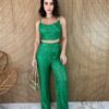 Conjunto Feminino Calça e Cropped sem Bojo Paetê Verde Fernanda Ramos Store