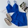 Conjunto Feminino Short com Botões e Cropped com Bojo Azul Fernanda Ramos Store