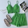 Conjunto Feminino Short com Botões e Cropped com Bojo Verde Fernanda Ramos Store