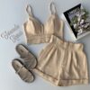 Conjunto Feminino Short com Botões e Cropped com Bojo Bege Fernanda Ramos Store