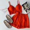 Conjunto Feminino Short com Botões e Cropped com Bojo Coral Fernanda Ramos Store