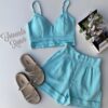 Conjunto Feminino Short com Botões e Cropped com Bojo Azul Bebe Fernanda Ramos Store