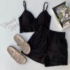 Conjunto Feminino Short com Botões e Cropped com Bojo Preto Fernanda Ramos Store