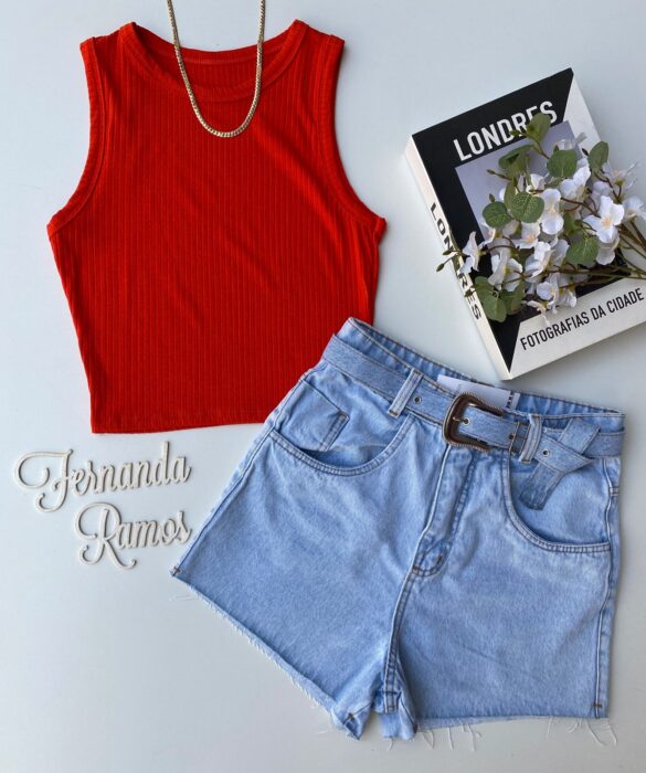 Cropped Feminino Canelado Nadador Coral Fernanda Ramos Store