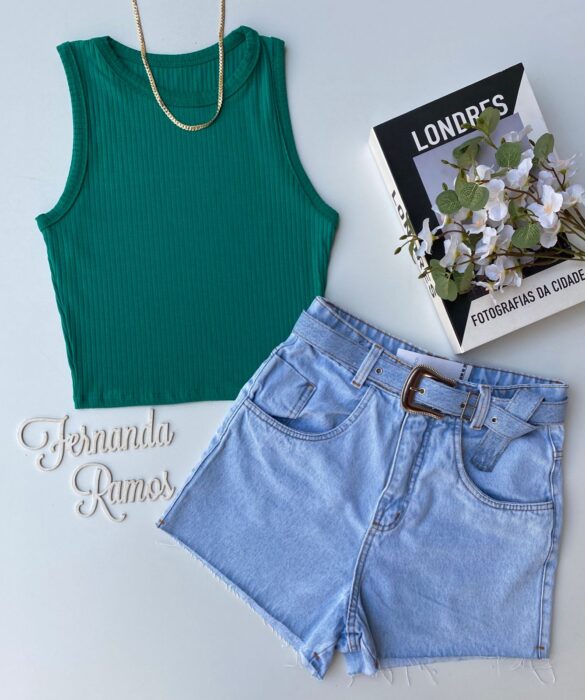 Cropped Feminino Canelado Nadador Verde Fernanda Ramos Store