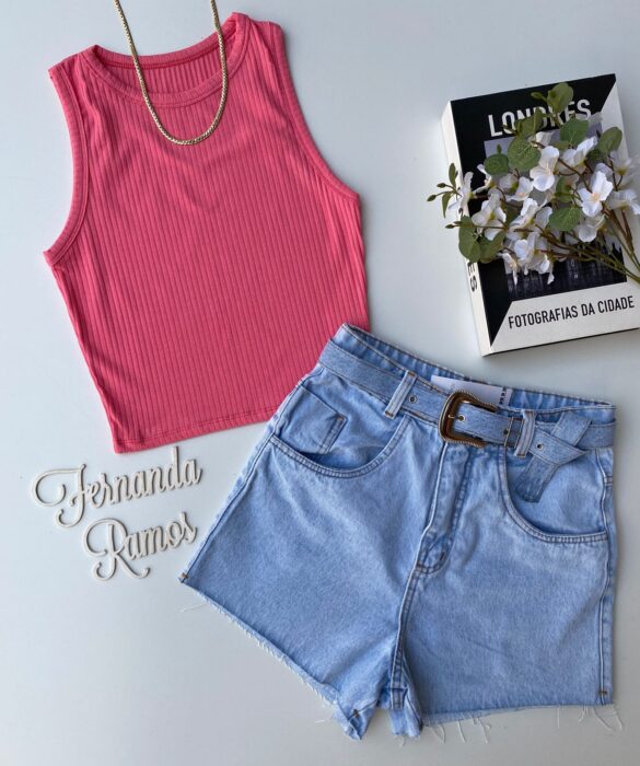 Cropped Feminino Canelado Nadador Rosa Fernanda Ramos Store