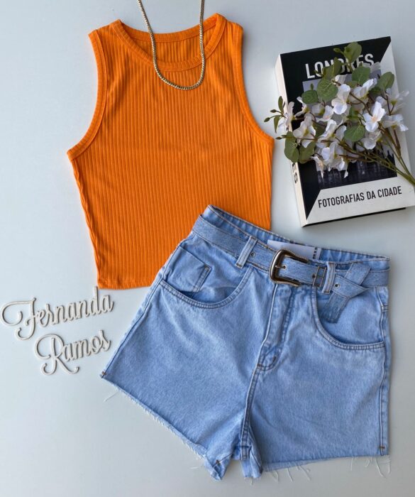 Cropped Feminino Canelado Nadador Laranja Fernanda Ramos Store