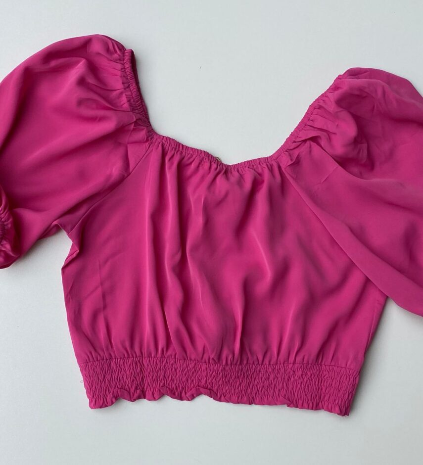 Cropped Feminino Manga Bufante sem Bojo Rosa - Fernanda Ramos Store
