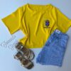 Cropped Feminino Manga Curta Crepe com Bolso Amarelo Fernanda Ramos Store