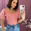 Cropped Feminino Manga Curta Laise sem Bojo Rose Fernanda Ramos Store