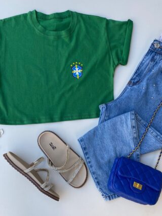 Cropped Feminino sem Bojo com Estampa Verde Fernanda Ramos Store