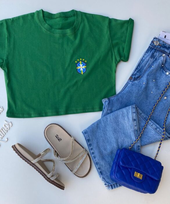 Cropped Feminino sem Bojo com Estampa Verde Fernanda Ramos Store