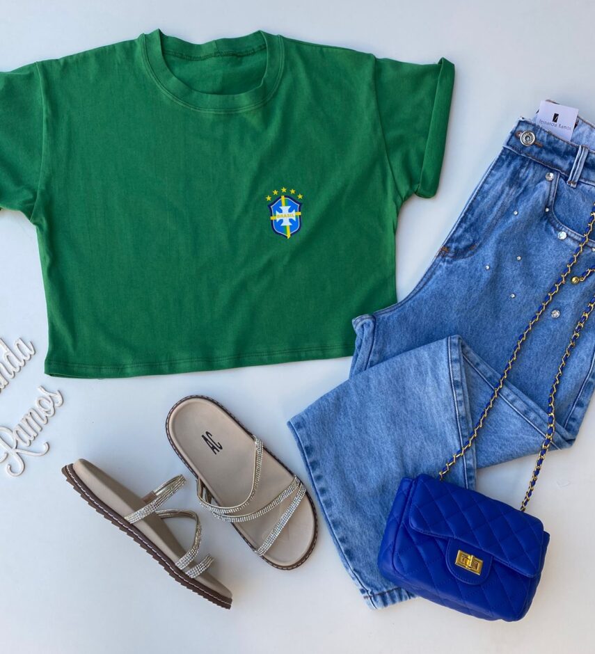 Cropped Feminino sem Bojo com Estampa Verde Fernanda Ramos Store