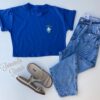 Cropped Feminino sem Bojo com Estampa Azul Fernanda Ramos Store