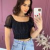 Cropped Feminino sem Bojo com Lastex Preto Fernanda Ramos Store