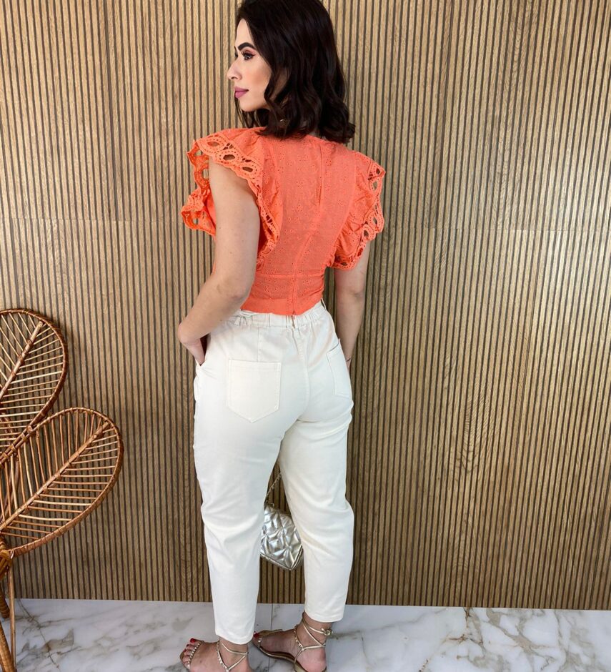Cropped Feminino sem Bojo de Laise Ziper Atrás Laranja - Fernanda Ramos Store