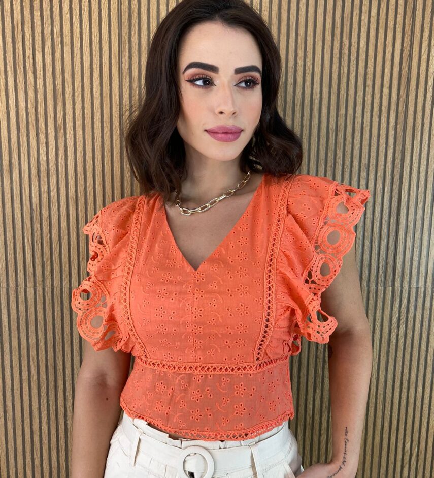 Cropped Feminino sem Bojo de Laise Ziper Atrás Laranja - Fernanda Ramos Store