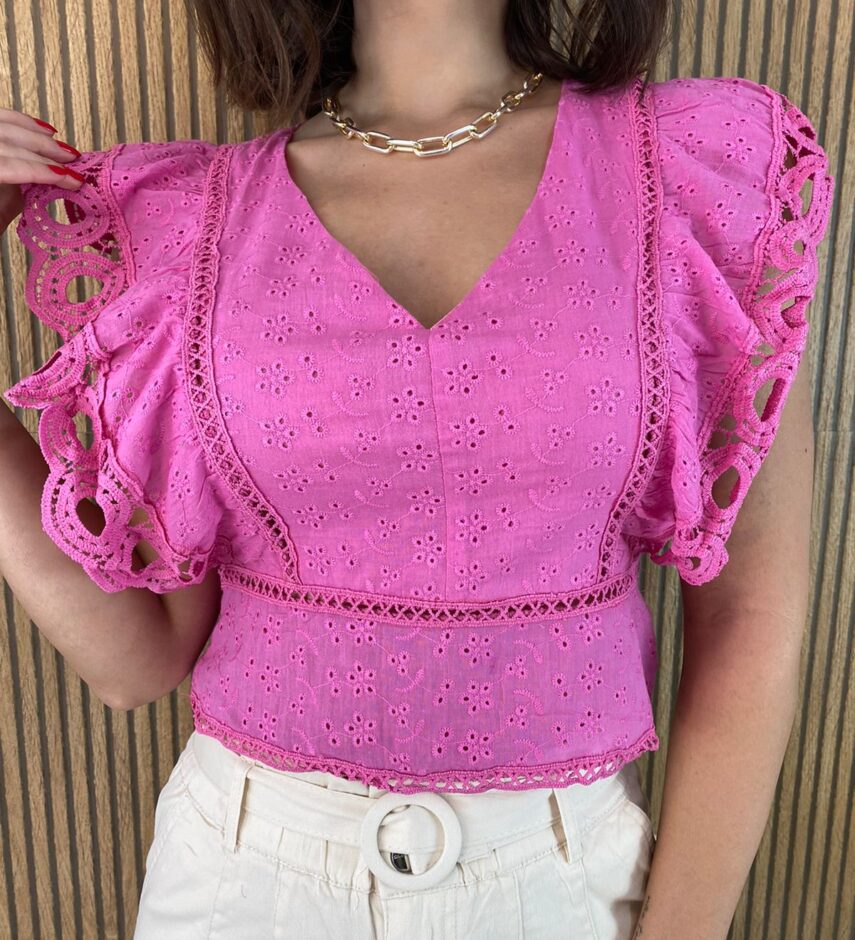 Cropped Feminino sem Bojo de Laise Ziper Atrás Rosa - Fernanda Ramos Store