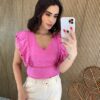 Cropped Feminino sem Bojo de Laise Ziper Atrás Rosa Fernanda Ramos Store