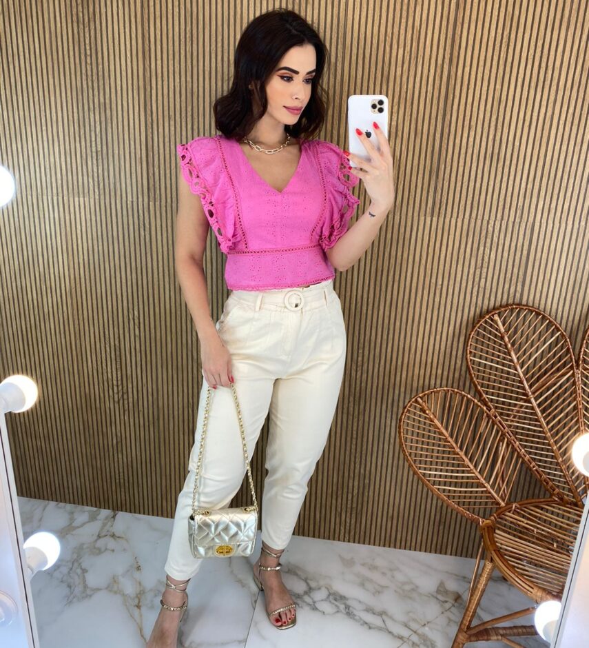 Cropped Feminino sem Bojo de Laise Ziper Atrás Rosa - Fernanda Ramos Store