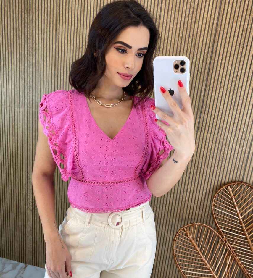 Cropped Feminino sem Bojo de Laise Ziper Atrás Rosa - Fernanda Ramos Store