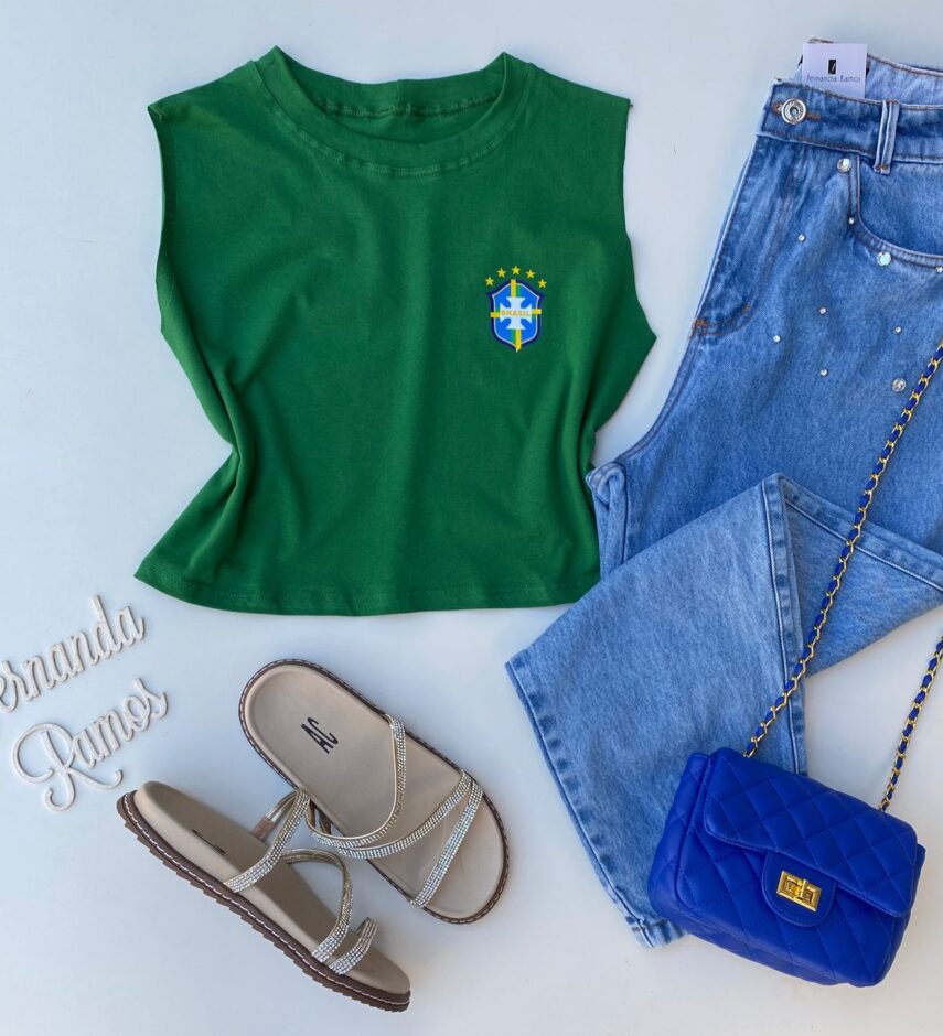 Cropped Feminino sem Manga com Estampa Verde Fernanda Ramos Store
